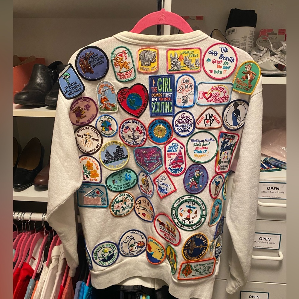 90's Vintage Girl Scout Patches White Sweatshirt Cardigan S